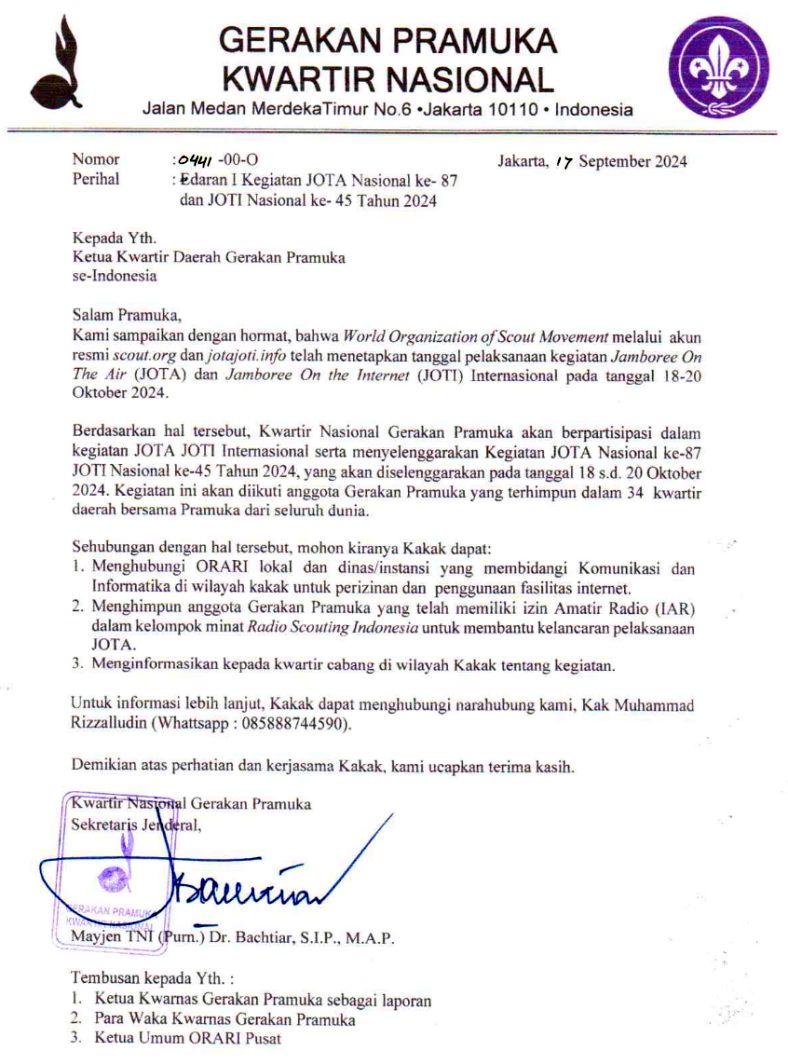 Surat Edaran Kwarnas Perihal JotaJoti Nasional Tahun 2024 JOTAJOTI